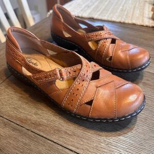 Clarks Bendables Leather‎ Mary Jane Flats Comfort Walking Shoes Brown Size 8.5M